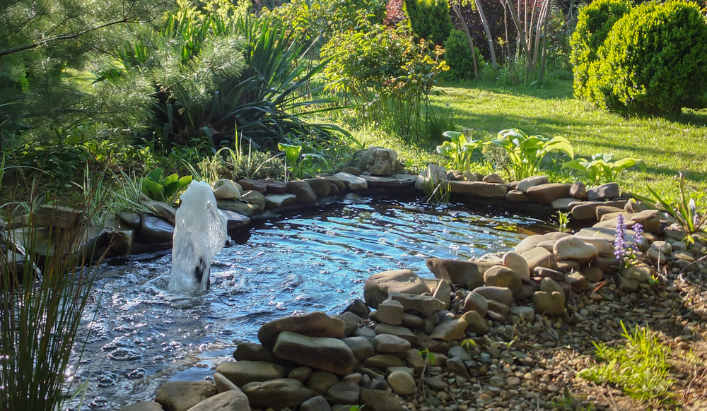 Jardin Paysage De Style Paysagiste Saint Cast Le Guildo Bassin De Jardin Avec Jet Deau Et Empierrement